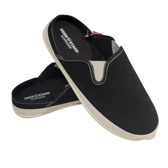 Deer Stags Spike Black Canvas Indoor-Outdoor Slip On Slippers 7 M. New In Box - Picture 1 of 10